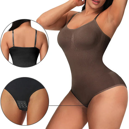 V Neck Spaghetti Strap Compression Bodysuit